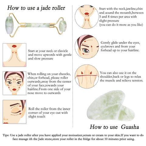 DivaBlush™ Natural Face Jade Roller Gua Sha Scraper Massager for Neck Body Guasha Eye Massage Face Slimming Therapy Beauty Skincare Tool