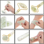 DivaBlush™ Natural Face Jade Roller Gua Sha Scraper Massager for Neck Body Guasha Eye Massage Face Slimming Therapy Beauty Skincare Tool