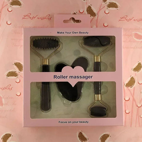 DivaBlush™ 3Pcs Resin Facial Massager Massage Roller for Face Body Neck Eyes Guasha Scraping Board Anti-Wrinkle Beauty Skin Care Tools