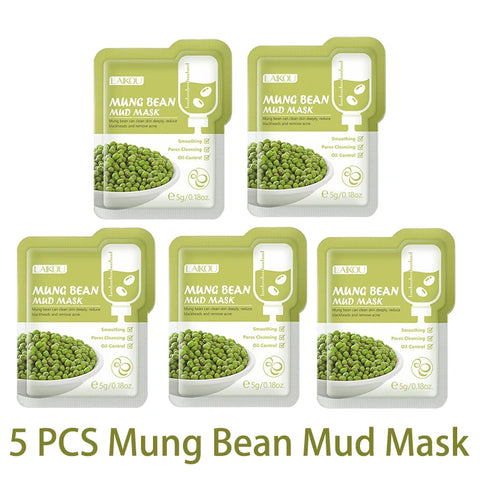 DivaBlush™ LAIKOU 5pcs Mud Mask Clay Mask Sakura Matcha Eggplant Tea Tree Mung Bean Oil-Control Deep Cleansing Repairing Facial Skin Care