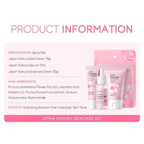 DivaBlush™ Face Skin Care Set Cleanser Sakura Essence Cream Moisturizing Whitening & Anti-Aging Toner Eye Cream Face Serum Eye Skin Care