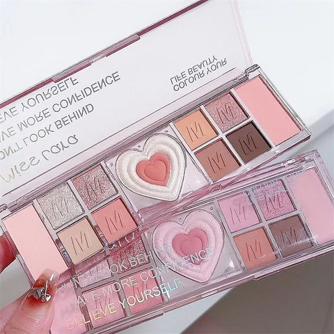 DivaBlush™ 12Colors Love Heart Pink Eyeshadow Palette Natural Cool Tone Low Saturation Matte Eye Shadow Pallet Brown Korean Makeup Cosmetic