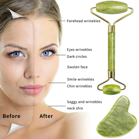 DivaBlush™ Guasha Natural Stone Massage Face Jade Roller Gua Sha Massage Tool Set for SPA Body visage rouleau de massage rouleau visage