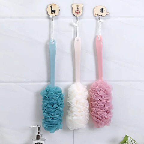 DivaBlush™ New Body Bath Shower Scrubber Brushes Long Handle Hanging Soft Mesh Back Sponges Bathroom Shower Brush Body Cleaning Accessories