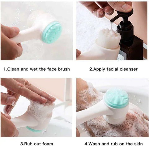 DivaBlush™ 3D double silicone facial cleansing brush manual massage facial brush soft bristles exfoliator double sided face wash brush