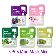 DivaBlush™ LAIKOU 5pcs Mud Mask Clay Mask Sakura Matcha Eggplant Tea Tree Mung Bean Oil-Control Deep Cleansing Repairing Facial Skin Care