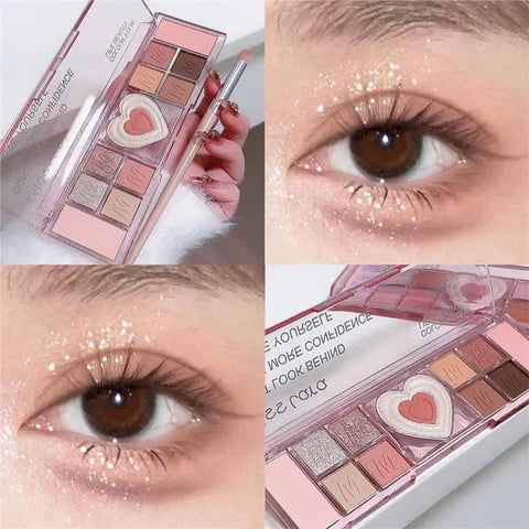 DivaBlush™ 12Colors Love Heart Pink Eyeshadow Palette Natural Cool Tone Low Saturation Matte Eye Shadow Pallet Brown Korean Makeup Cosmetic