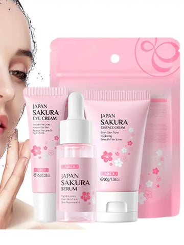 DivaBlush™ Face Skin Care Set Cleanser Sakura Essence Cream Moisturizing Whitening & Anti-Aging Toner Eye Cream Face Serum Eye Skin Care