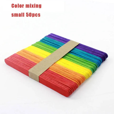 DivaBlush™ 50Pcs Wooden Popsicle Sticks Natural Wood Ice Cream Sticks Creative Kids Puzzle DIY Hand Crafts Art Ice Cream Lolly Cake Tools