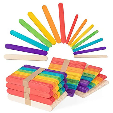 DivaBlush™ 50Pcs Wooden Popsicle Sticks Natural Wood Ice Cream Sticks Creative Kids Puzzle DIY Hand Crafts Art Ice Cream Lolly Cake Tools