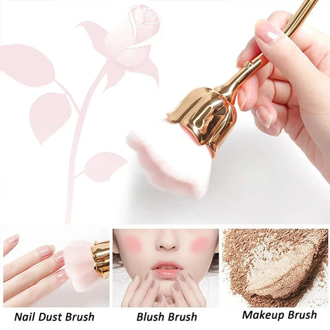 DivaBlush™ Rose-shaped Manicure With Nail Brush Art Brush Nail Accessories Tool Popular Round Makeup Polishing Dust Removal Brush