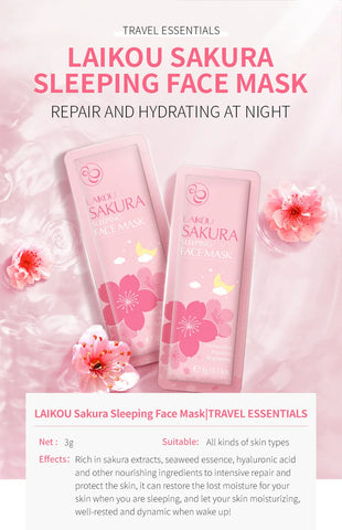 DivaBlush™ LAIKOU Sakura Seaweed Centella Snail Collagen Sleeping Mask Individual Packaging Nourishing Skin care Skin Barrier Face Mask