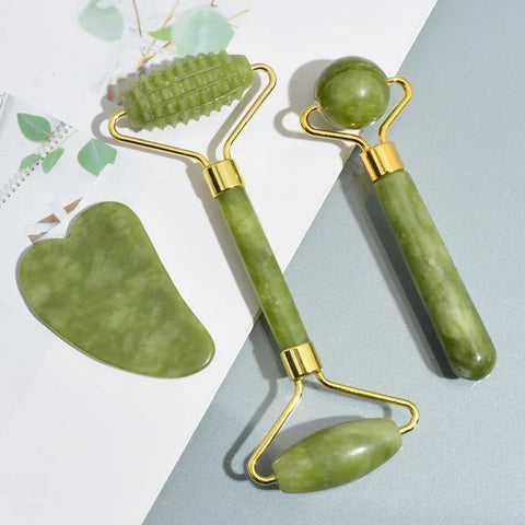 DivaBlush™ Natural Jade Roller Face Gua Sha Natural Stone Body Neck Massager Acupoint Eye Care Spa Massage Tools Massage Visage Lifting