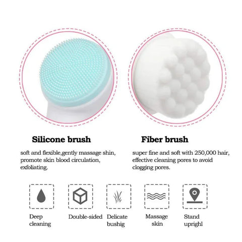 DivaBlush™ 3D double silicone facial cleansing brush manual massage facial brush soft bristles exfoliator double sided face wash brush