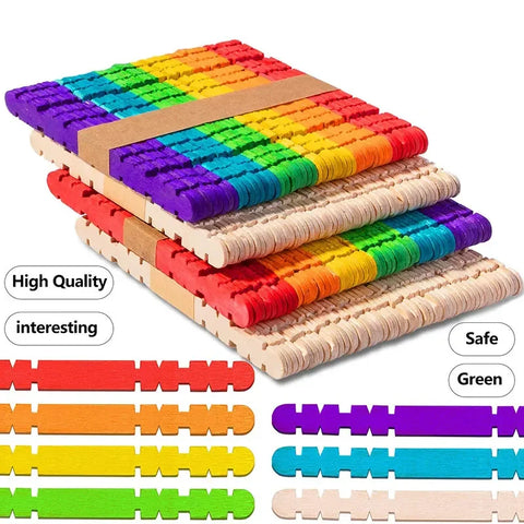 DivaBlush™ 50Pcs Wooden Popsicle Sticks Natural Wood Ice Cream Sticks Creative Kids Puzzle DIY Hand Crafts Art Ice Cream Lolly Cake Tools