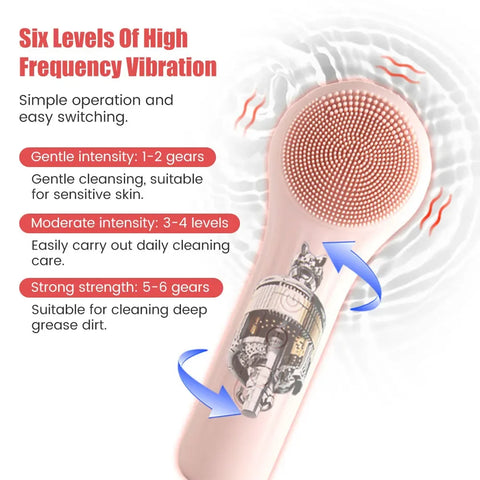 DivaBlush™ Sonic Silicone Facial Brush Cleaner Vibration Roller Massage Pore Deep Cleansing Scrubber Waterproof Face Exfoliating Cleanser