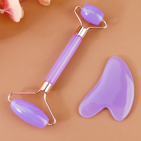 DivaBlush™ 2pcs Double-end Gua Sha Massage Roller Neck Face Board Facial Skin Lifting Scraper Anti-Wrinkle Beeswax Stone Scraping Massager