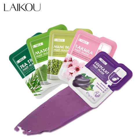 DivaBlush™ LAIKOU 5pcs Mud Mask Clay Mask Sakura Matcha Eggplant Tea Tree Mung Bean Oil-Control Deep Cleansing Repairing Facial Skin Care