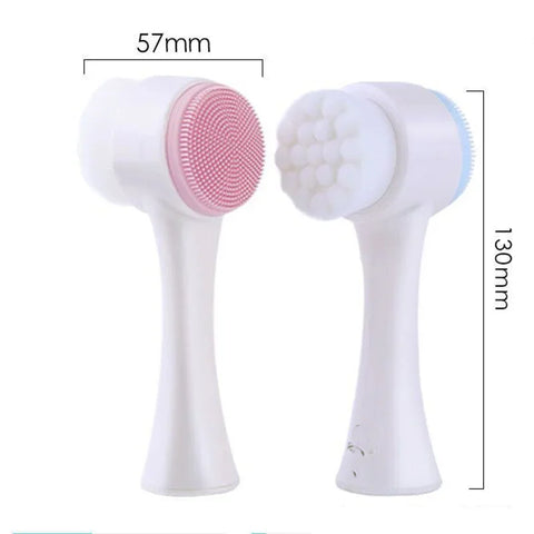 DivaBlush™ 3D double silicone facial cleansing brush manual massage facial brush soft bristles exfoliator double sided face wash brush