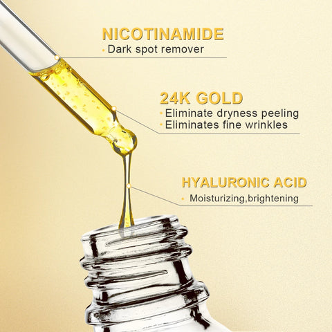 DivaBlush™ Niacinamide Serum Hyaluronic Acid for Face 24K Gold Essence Whitening Anti-aging Collagen Facial Serum Skin Care Products