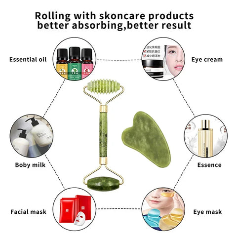 DivaBlush™ Guasha Natural Stone Massage Face Jade Roller Gua Sha Massage Tool Set for SPA Body visage rouleau de massage rouleau visage