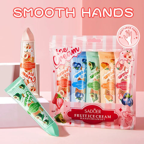 DivaBlush™ 5pcs/set SADOER Fruit Ice Cream Hand Cream Moisturizing Nourishing Brightening Hydrating Hand Creams Hands Skin Care Products