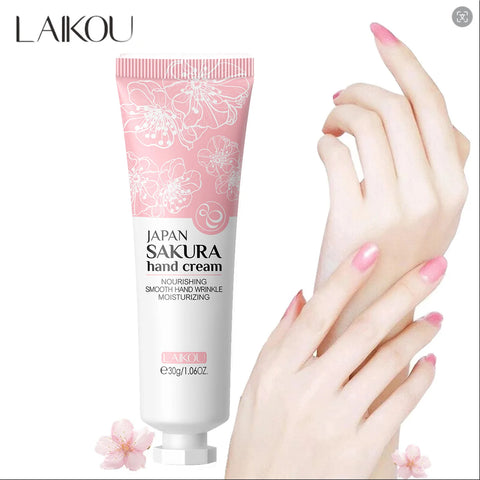 DivaBlush™ LAIKOU Japan Sakura Hand Cream Moisturizing Anti-chapping Repair Soften Skin Tender Hand Cream Winter Nourishing Skin Care 30g