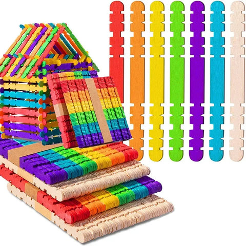 DivaBlush™ 50Pcs Wooden Popsicle Sticks Natural Wood Ice Cream Sticks Creative Kids Puzzle DIY Hand Crafts Art Ice Cream Lolly Cake Tools