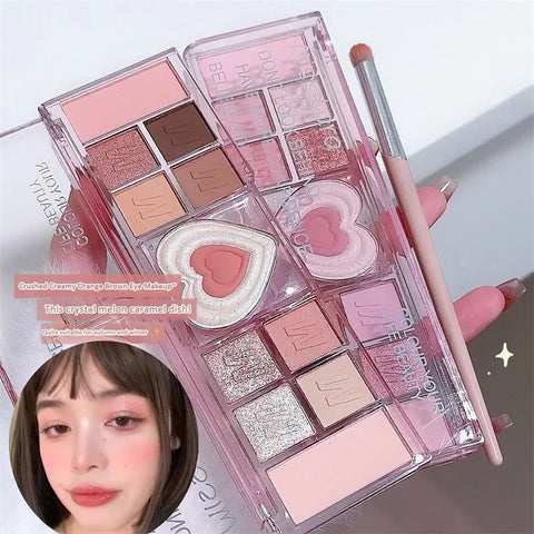 DivaBlush™ 12Colors Love Heart Pink Eyeshadow Palette Natural Cool Tone Low Saturation Matte Eye Shadow Pallet Brown Korean Makeup Cosmetic