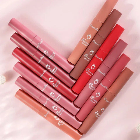 DivaBlush™ Nude Matte Lip Gloss 12 Colors Long-lasting Velvet Lipstick Waterproof Non-fade Non-stick Cup Lipsticks Women Makeup Cosmetic