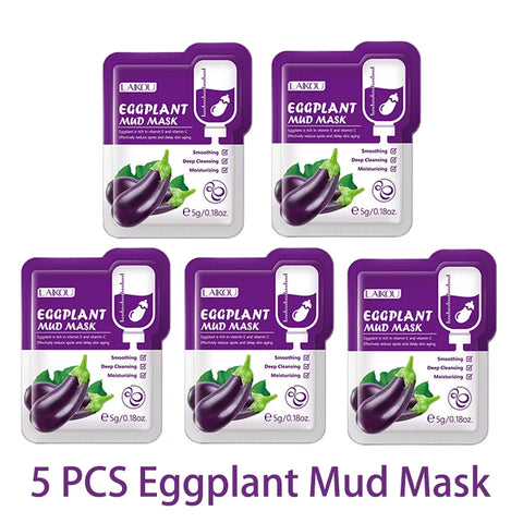 DivaBlush™ LAIKOU 5pcs Mud Mask Clay Mask Sakura Matcha Eggplant Tea Tree Mung Bean Oil-Control Deep Cleansing Repairing Facial Skin Care